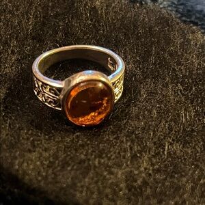 Elegant Silver and Amber Ring